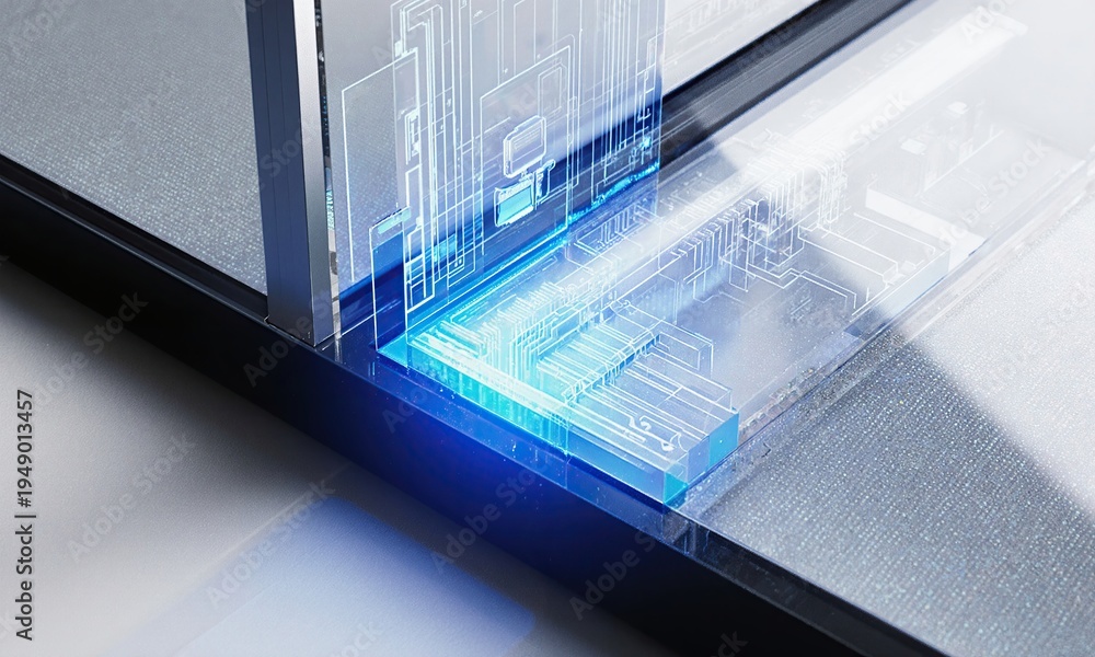Fototapeta premium Indium transparent touchscreen display showing conducting tin oxide circuitry for modern electronic interface technology