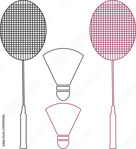 Badminton rackets and shuttlecocks illustration.