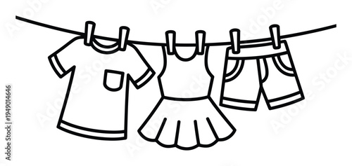 Laundry Clothes Hanging on Line Vector Illustration