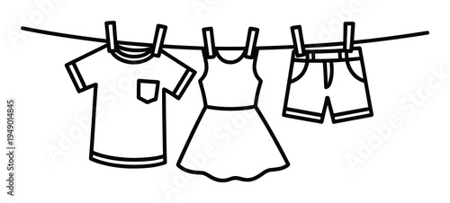 Laundry Clothes Hanging on Line Vector Illustration