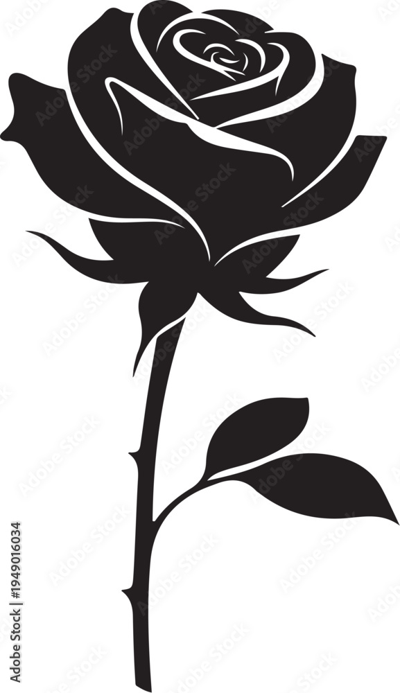 Obraz premium Black rose icon vector, silhouette flower illustration