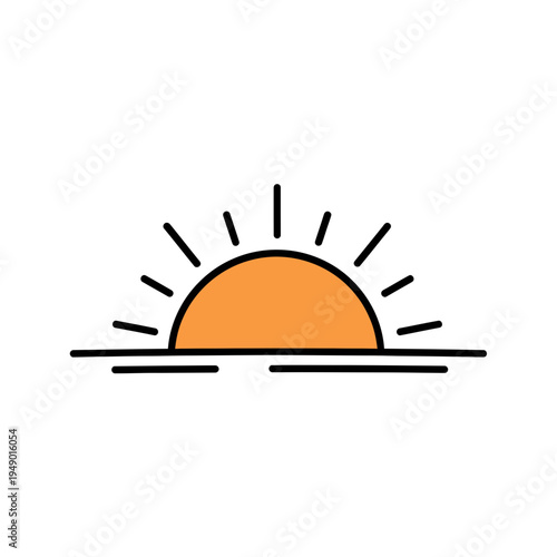 Simple Sunset or Sunrise Outline Icon vector illustration