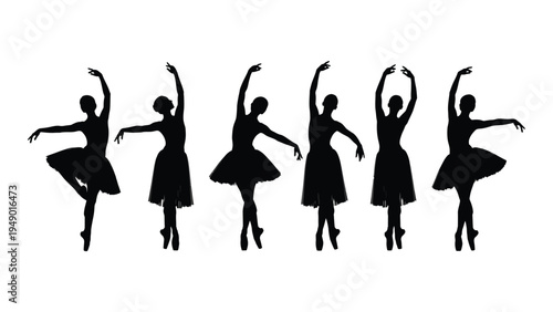 Elegant ballet dancers in various poses silhouette illustration for dance and movement concepts