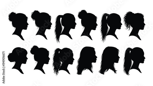 A comprehensive analysis of diverse female silhouettes in various hairstyles and angles