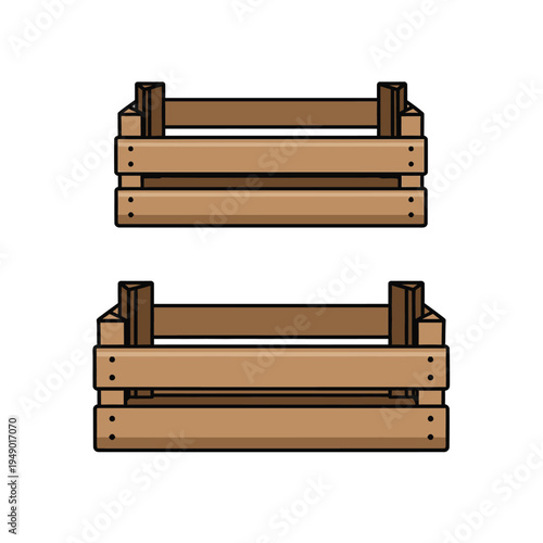 Two Wooden Crates Side by Side Isolated.