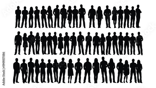 A comprehensive analysis of a diverse group of people silhouettes in various standing positions