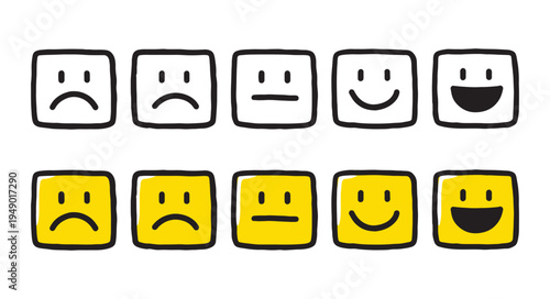 Set Of Emoji Faces For Mood And Feedback Rating,  Colorful Emoji Faces Set Showing Happy, Neutral, Sad, and Angry Emotions For Customer Feedback Rating Satisfaction Scale, and User Experience Design C