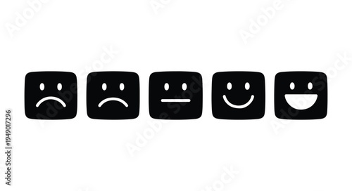 Emotion Feedback Scale Icons, Minimal Emotion Rating Faces, Sad Neutral Happy Scale Icons, User Feedback Ui, Simple Outline Emoticon Set