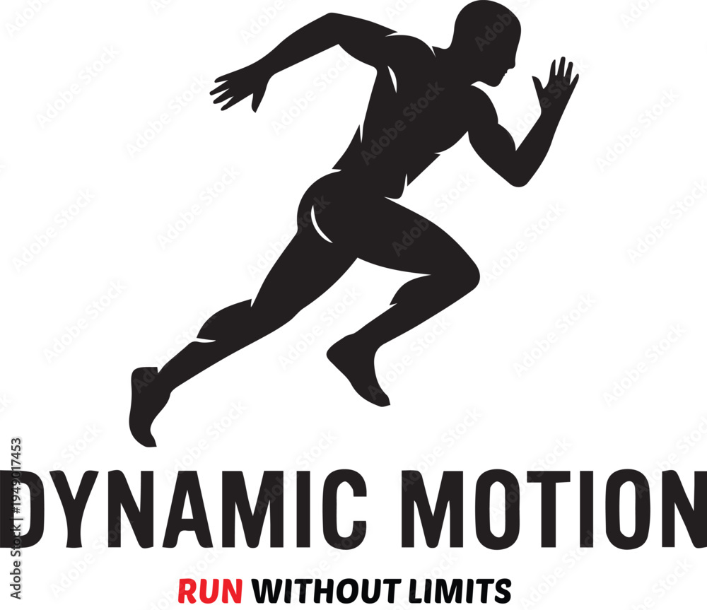 Obraz premium Dynamic running athlete , strong motion pose, minimal black vector silhouette, modern sports t-shirt design & web