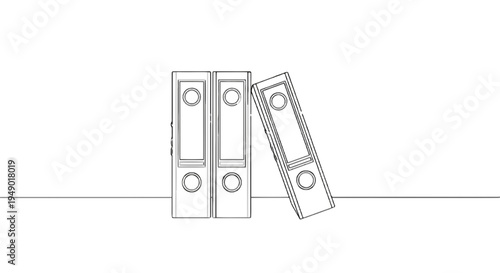 Three upright office ring binders standing together in a row for document storage and organization isolated on transparent background, Vector