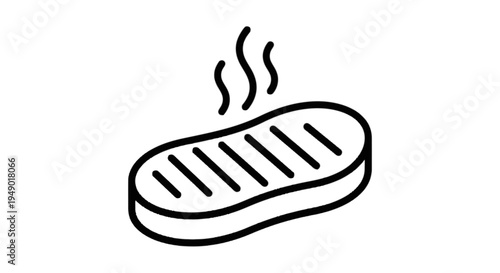 Grilled steak emitting steam with grill lines on a flat surface isolated on transparent background, Vector