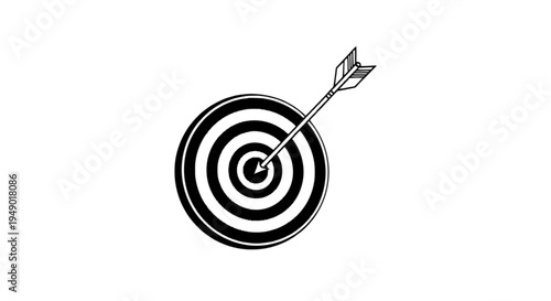 A dart hitting the center of a target with concentric rings isolated on transparent background, Vector