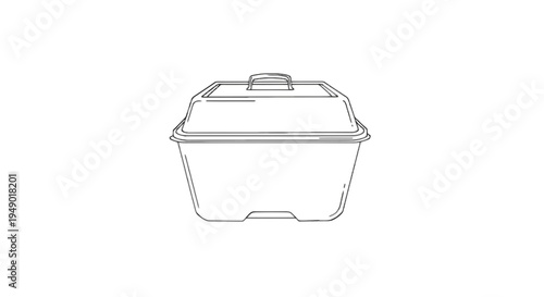 Simple line drawing of a rectangular food storage container with a lid isolated on transparent background, Vector