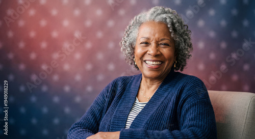 Smiling African American Senior Woman Portrait Patriotic Background