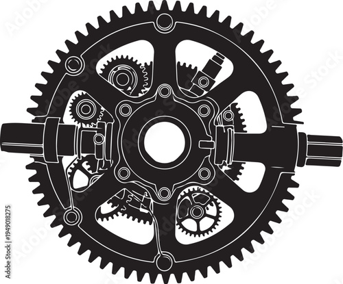 Vector gear mechanism illustration with interlocking cogs