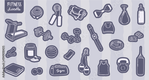 gym fitness elements hand drawn sketch doodle vector illustration collection set