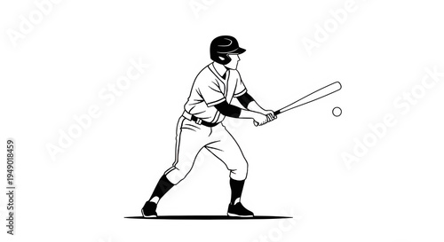 Baseball batter swinging at a pitched ball illustration.