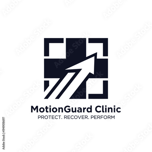 Medical cross with upward growth arrow logo for healthcare clinic protection and patient recovery services for MotionGuard Clinic