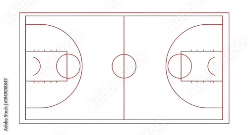 Basketball Court Diagram Top View Illustration.
