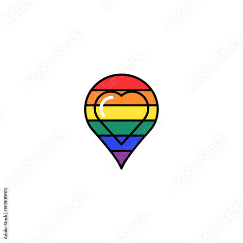 LGBTQ+ Pride Pin with Heart Shape vector illustration