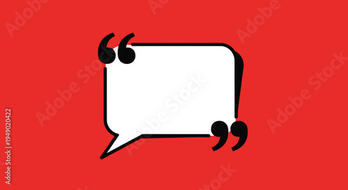 Blank speech bubble icon for quotes and communication messages on a bright red minimalist background for design.