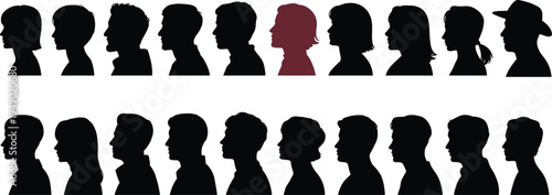 Diverse Silhouettes of Human Heads in Profile Facing Left and Right untitled illustration