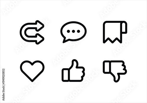 Set of social media and user interface line icons