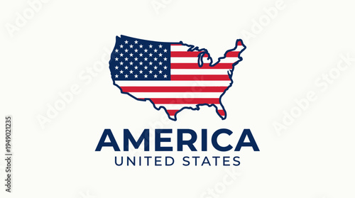 Map outline of the United States filled with the American flag pattern alongside bold text branding.