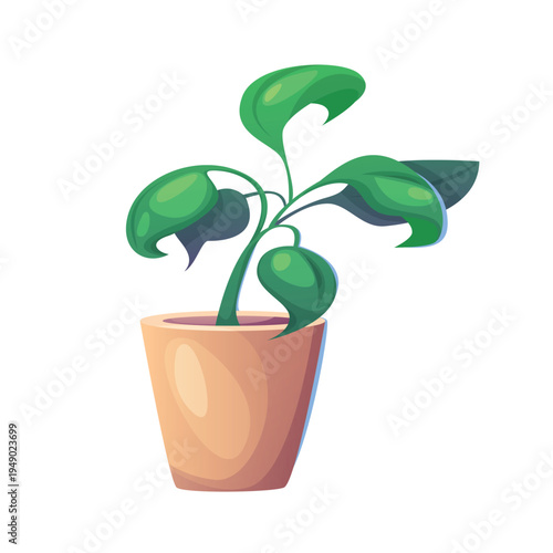 Illustration with flowers in different flowerpots with flower pot in flat