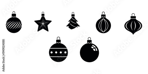 Black and white christmas ornaments set