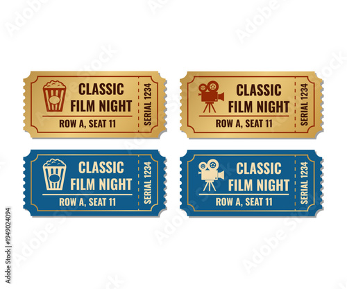 Vintage and Modern Cinema Ticket Stubs Flat Vector Illustration