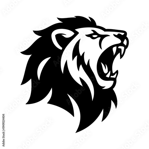 Logotipo león. Dibujo sencillo con líneas de la cabeza de un león macho rugiendo 