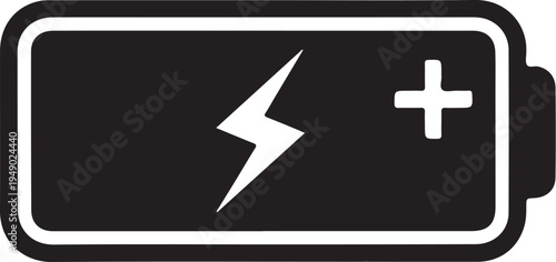 Vector battery icon with lightning bolt and plus sign