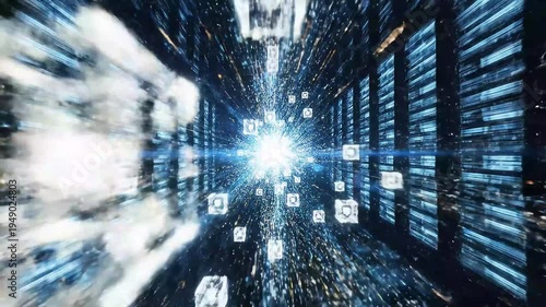 AI data stream environment flowing particles animation background