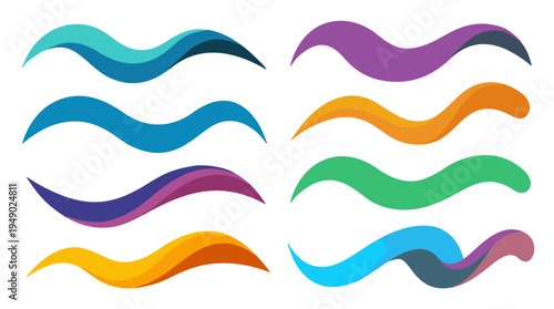 Abstract fluid gradient wave and swoosh shapes collection, ideal for dynamic graphic design elements, adding vibrant motion and contemporary visual flair to creative projects