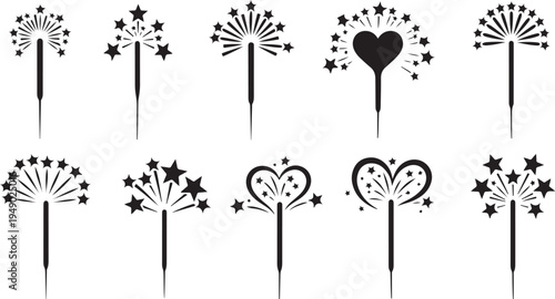 Collection of black and white pinwheel and star designs