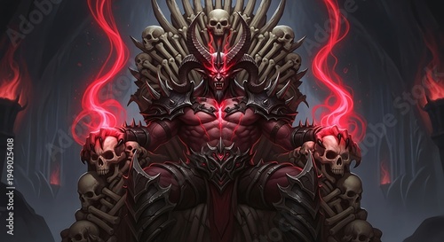 Diablo The Prime Evil Sitting On His Throne Surrounded By Bones And Flames