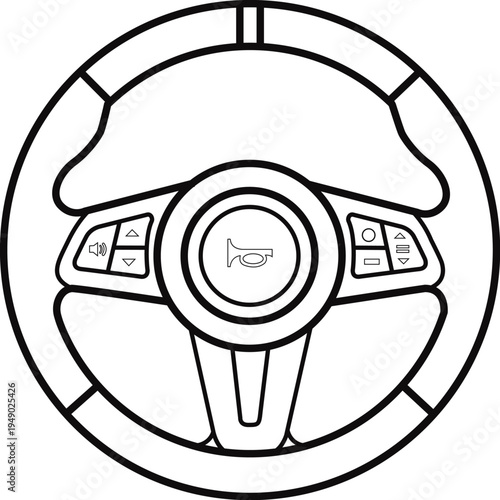 Modern Car Steering Wheel Outline Icon - Automotive Line Art Vector Minimalist Auto Steering Wheel Linear Icon Vector Illustration