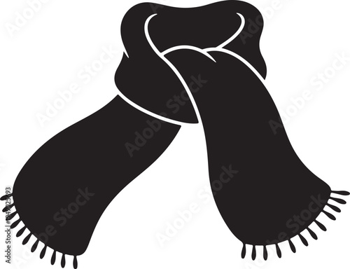 Simple black scarf with white outline and fringe details