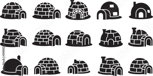 Various Igloo Silhouette Designs on White Background Illustration Set