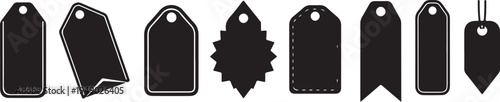 Collection of blank black price tags and labels set