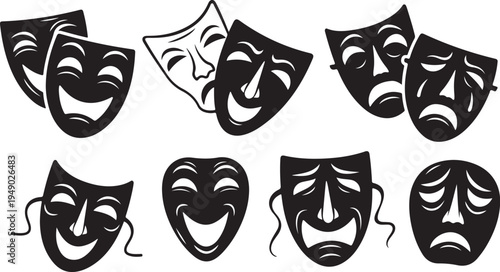 Theatrical Comedy and Tragedy Masks in Black and White