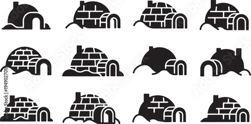 Black and white castle wall silhouette illustrations set