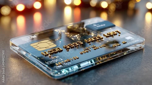 Transparent Tech: A futuristic, transparent credit card showcasing advanced technology, finance, and digital payment systems.