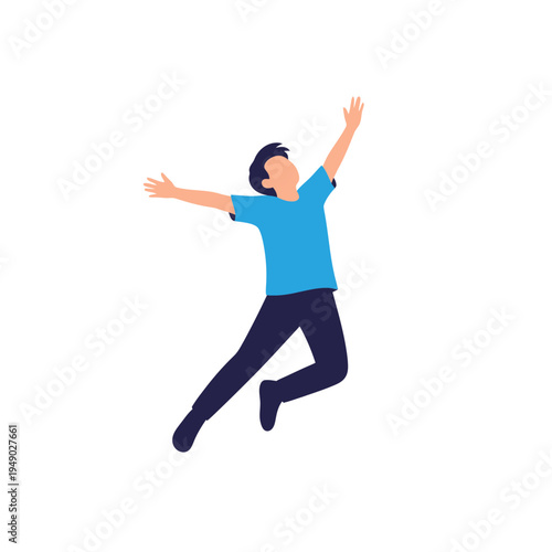 Young Man Jumping with Arms Raised vector illustration