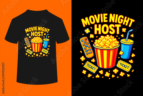 Movie Night Host - Popcorn Cinema Theater Fun T-Shirt

