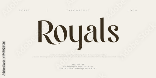 Royal elegant font alphabet uppercase lowercase and number. Classic lettering minimal fashion designs. Typography modern serif fonts regular decorative vintage concept. Vector illustration
