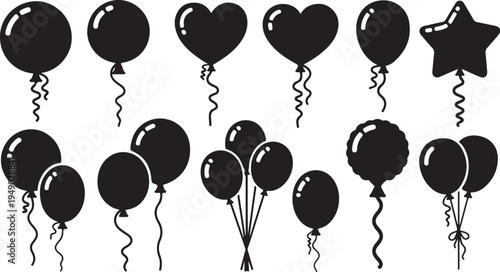 Black Balloons and Shapes on White Background Illustration