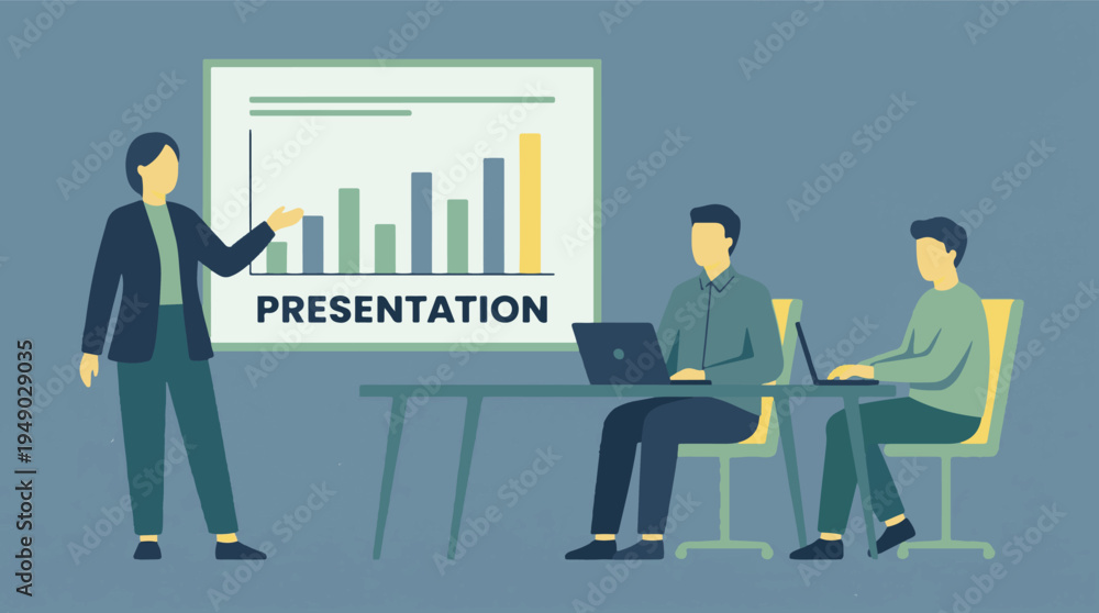 Fototapeta premium Business presentation with a speaker showing a bar chart to colleagues in a meeting