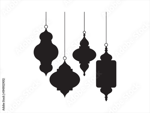 Elegant collection of Islamic lantern icons set for ramadan kareem celebration. Arabic Ornament Silhouettes vector illustration